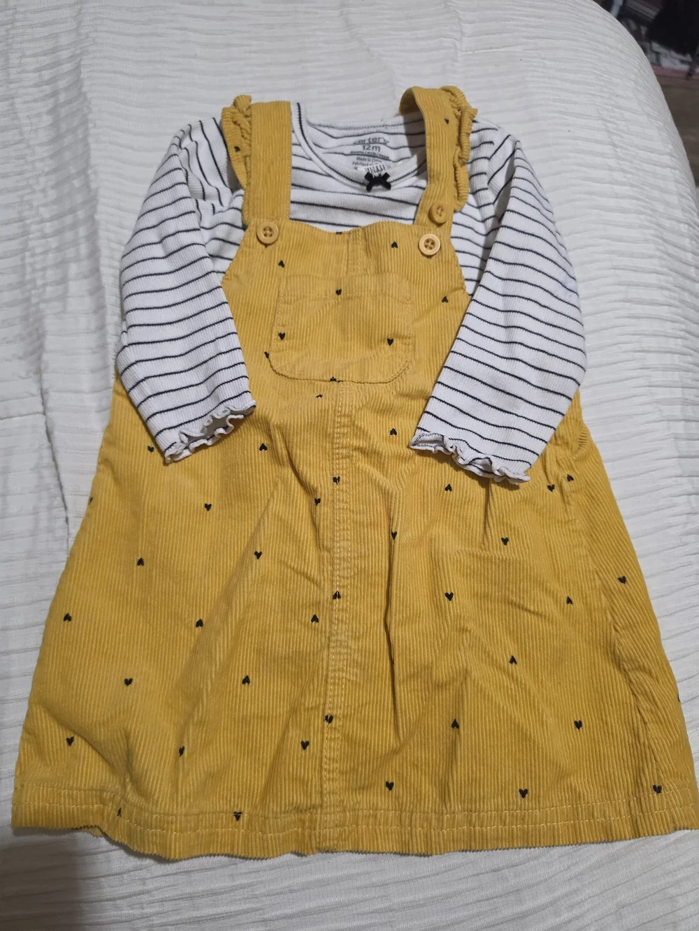 Carter's Yellow Corduroy Pinafore with Striped Top